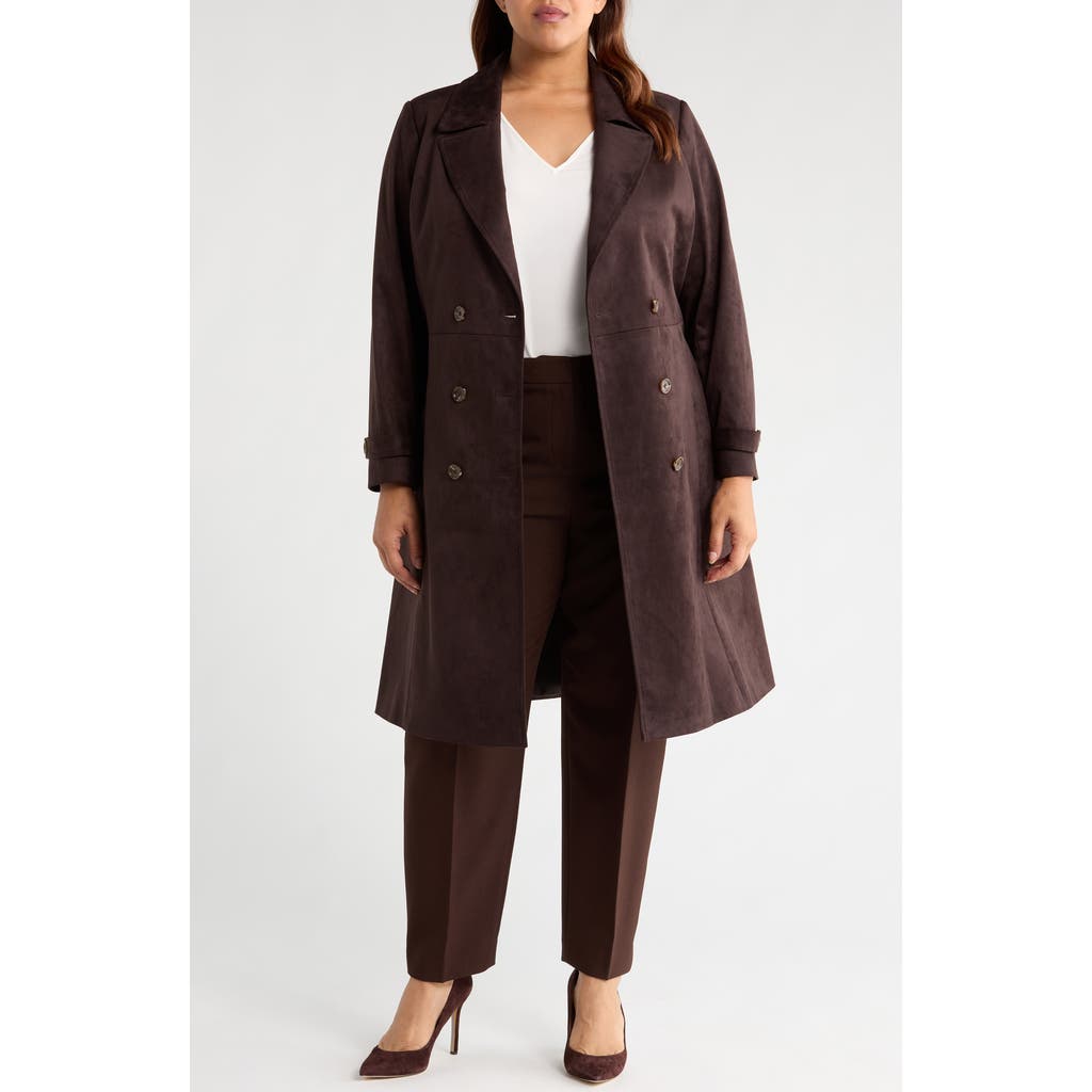Tahari Asl Faux Suede Trench Coat In Brown