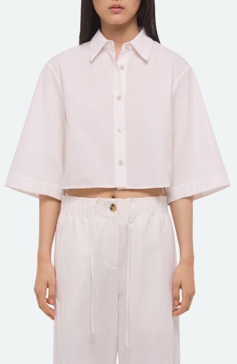 Button Back Boxy Cotton Cotton Button-Up Shirt