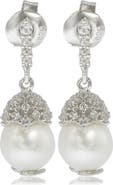 SUZY LEVIAN Sterling Silver 8mm Freshwater Pearl & Created Sapphire Dangle Earrings