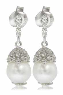 SUZY LEVIAN Sterling Silver 8mm Freshwater Pearl & Created Sapphire Dangle Earrings