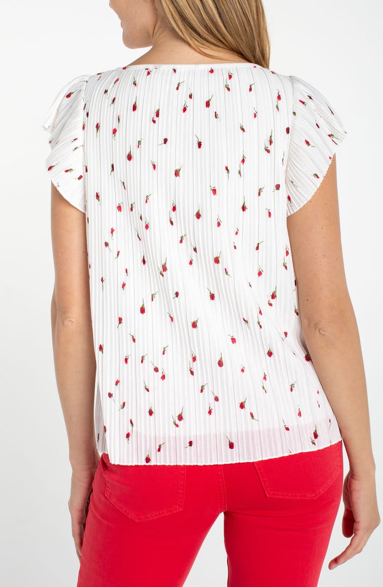 Liverpool Los Angeles Pleated Flutter Sleeve Top, Alternate, color, White/ Red Floral