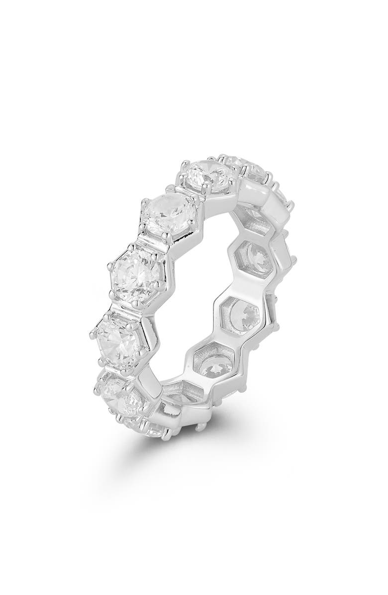 GLAZE JEWELRY Hexagon Cubic Zirconia Ring, Alternate, color, Silver