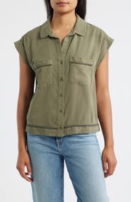 Cloth & Stone Openwork Detail Short Sleeve Button-Up Shirt