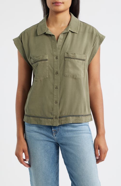Cloth & Stone Openwork Detail Short Sleeve Button-up Shirt In Multi