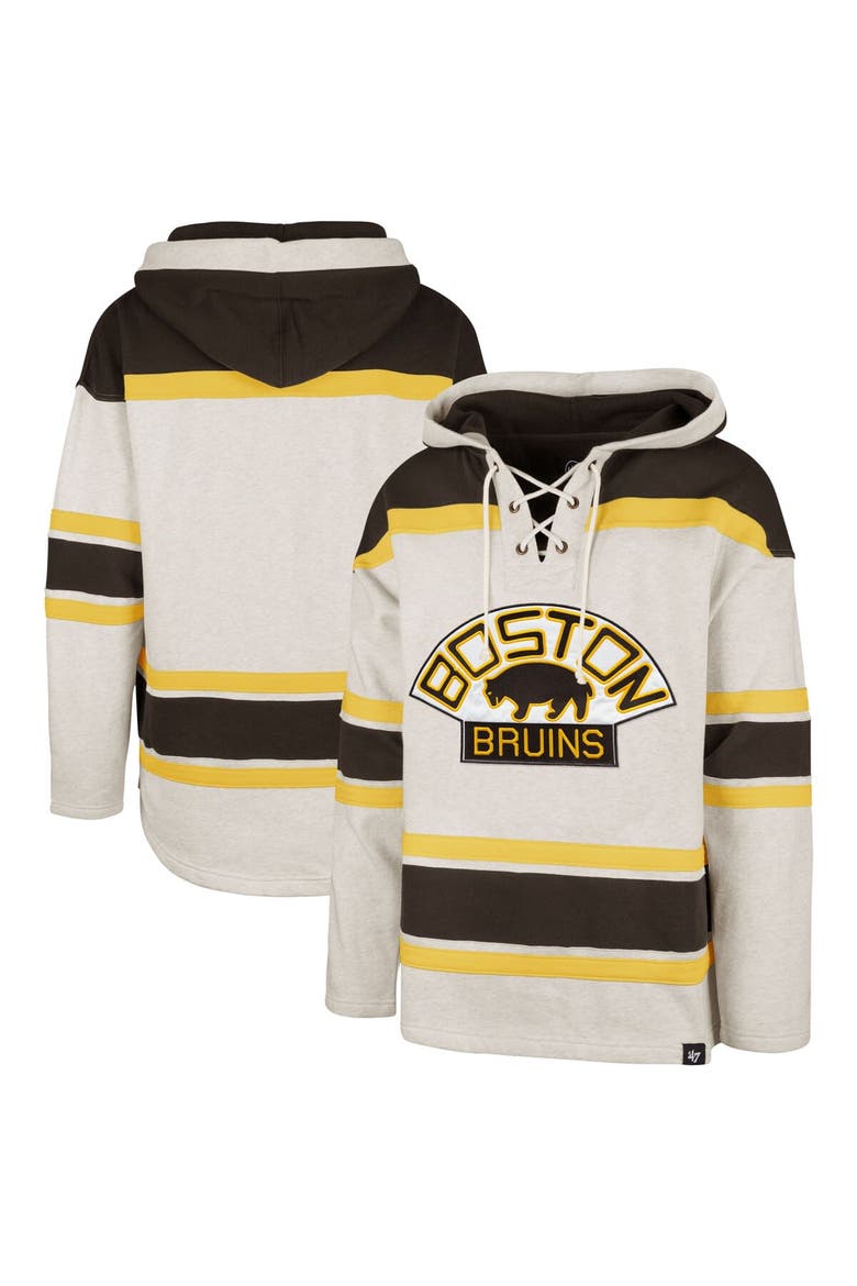 Men's '47  Oatmeal Boston Bruins Rockaway Lacer Pullover Hoodie, Main, color, Oatmeal