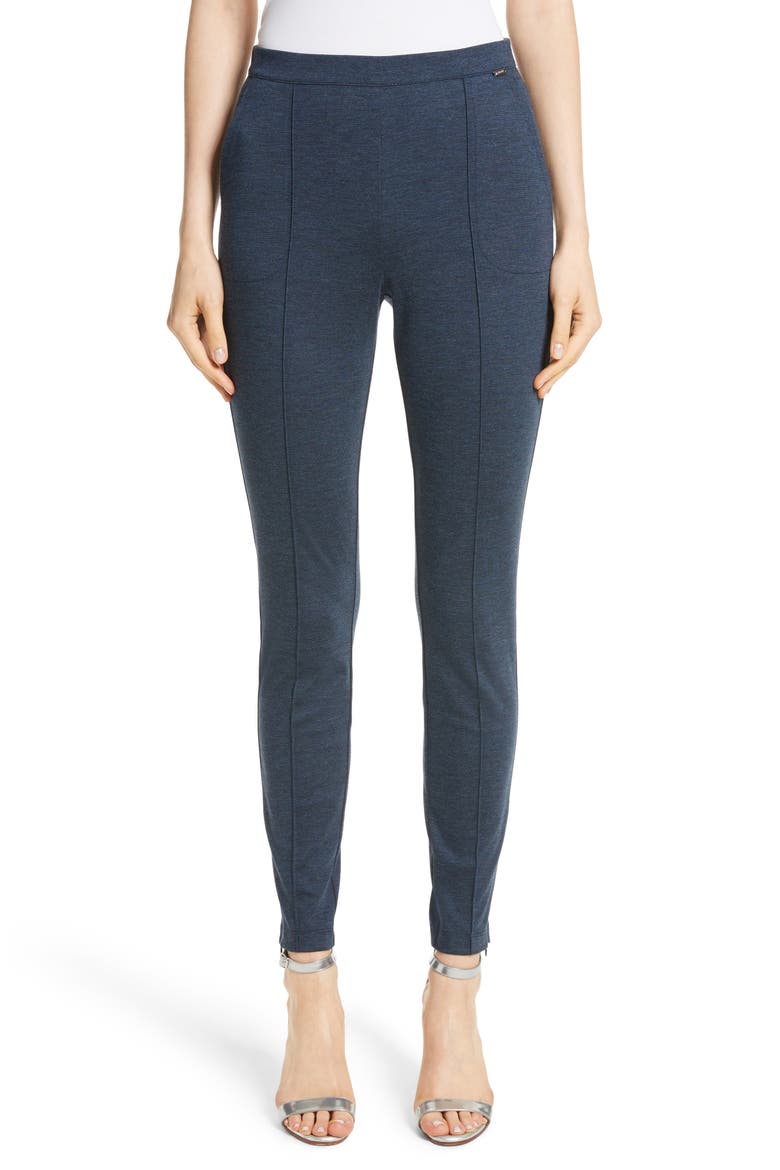 Mélange Stretch Ponte Crop Pants, Main, color, DARK BLUE