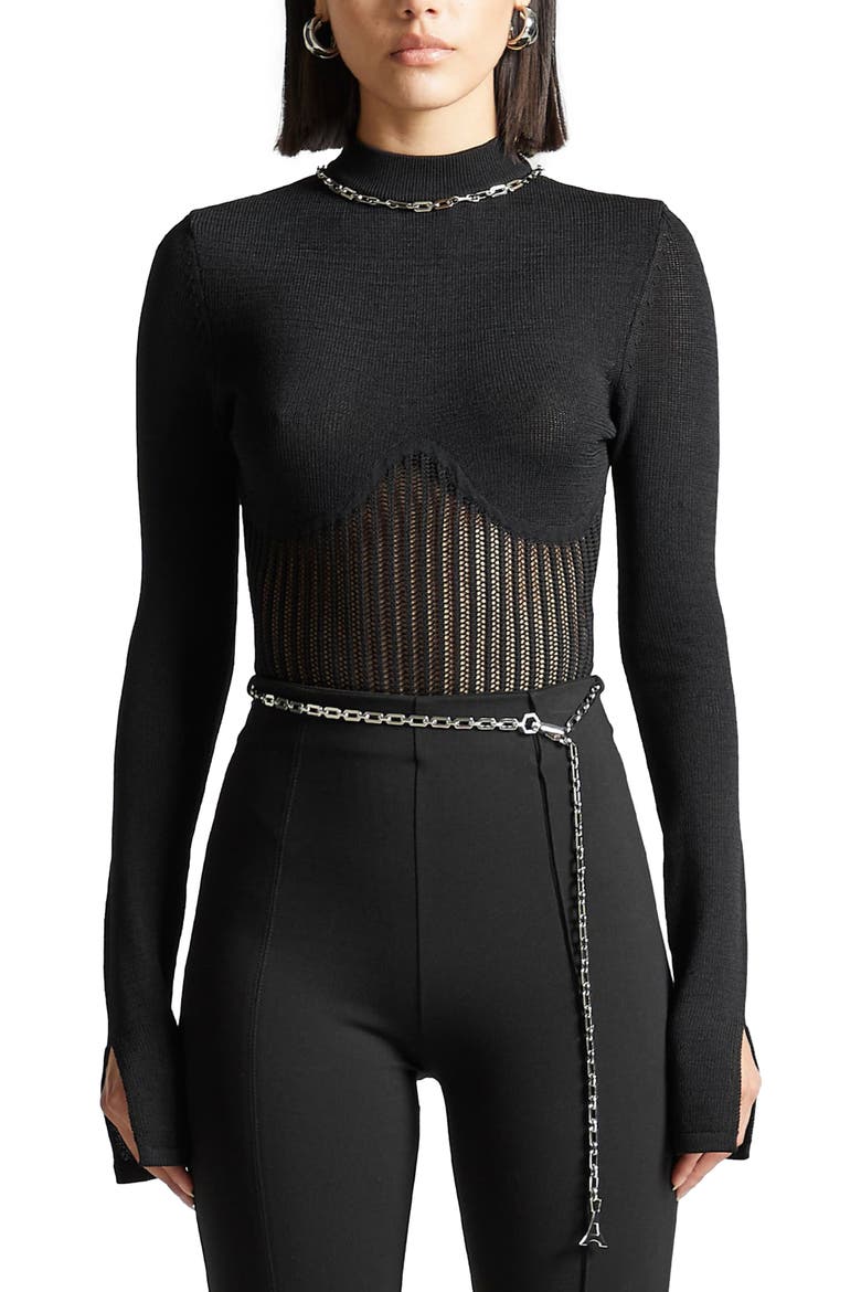Contour Knit Bodysuit with Chain, Main, color, Black