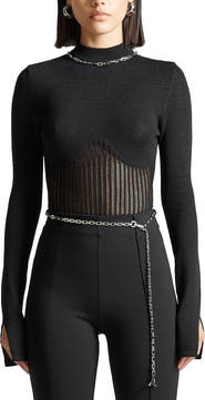 Manière De Voir Contour Knit Bodysuit with Chain