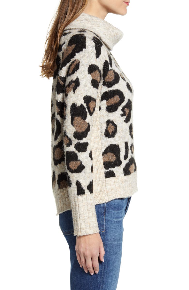 RD Style Leopard Jacquard Cowl Neck Sweater, Alternate, color, 