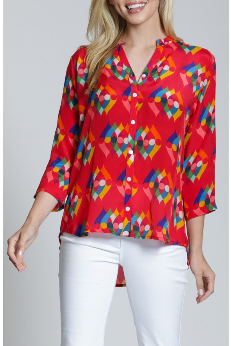 Mixed Stripe Mandarin Collar Button-Up Shirt, Main, color, RED MULTI