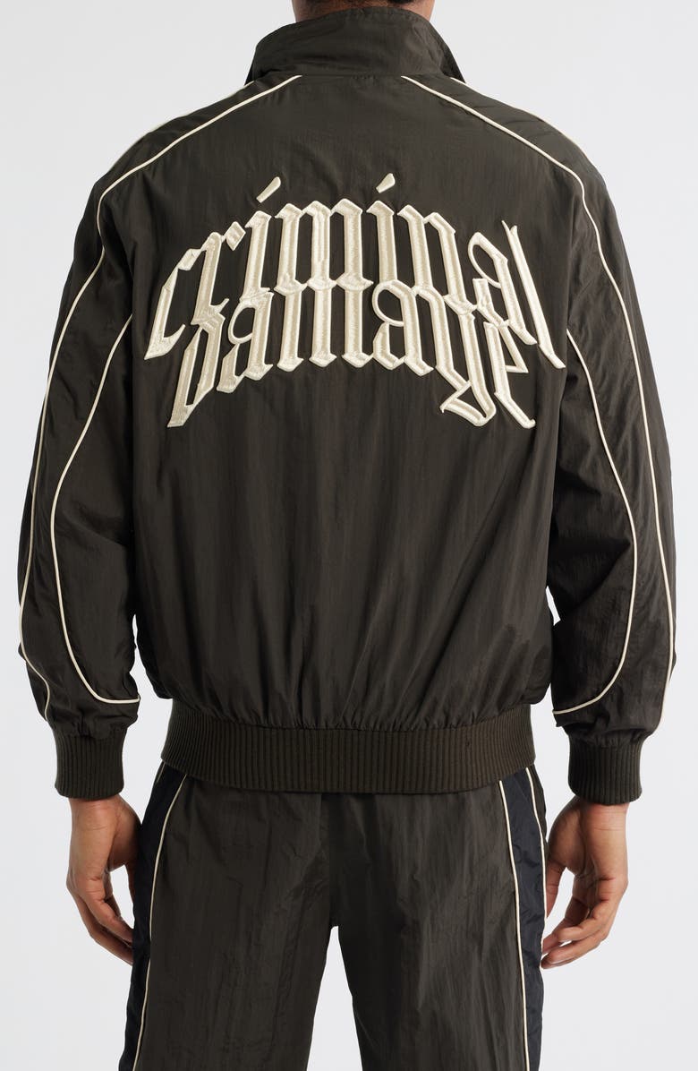 CRIMINAL DAMAGE Panelled Embroidered Graphic Training Jacket, Alternate, color, Black/Chocolate