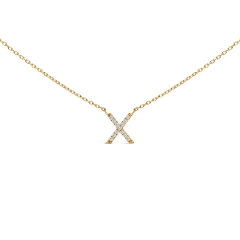 10K Yellow Gold Diamond Accent "A-Z" Block Initial Pendant Necklace