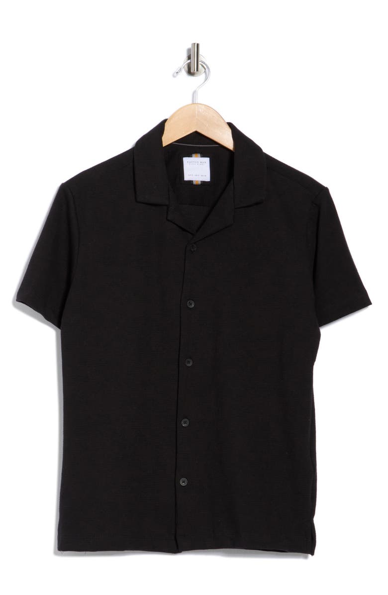 DENIM AND FLOWER Cotton Blend Camp Shirt, Alternate, color, Black W/ Geo
