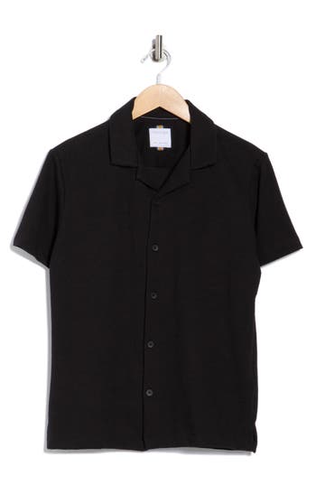 Denim And Flower Cotton Blend Camp Shirt In Black