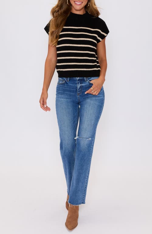 Vici Collection Quinn Stripe Mock Neck Cotton Blend Sweater In Black