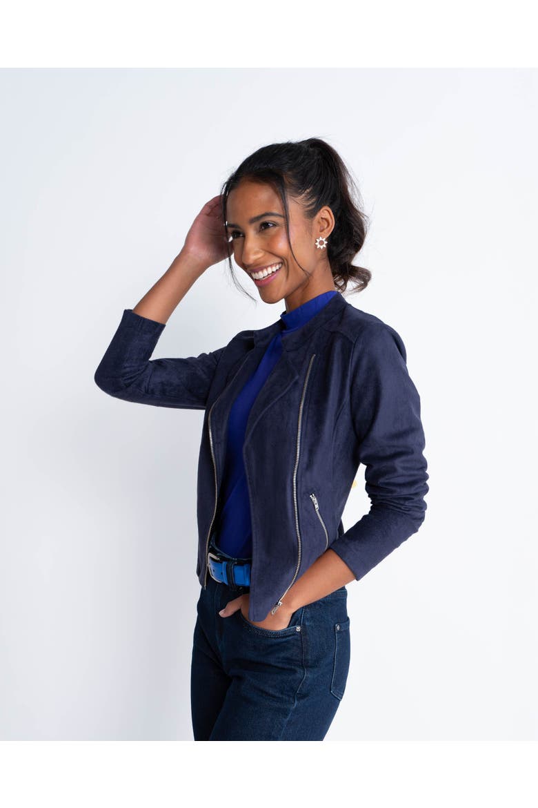 Rachel Cropped Biker Jacket, Alternate, color, Sultry Navy