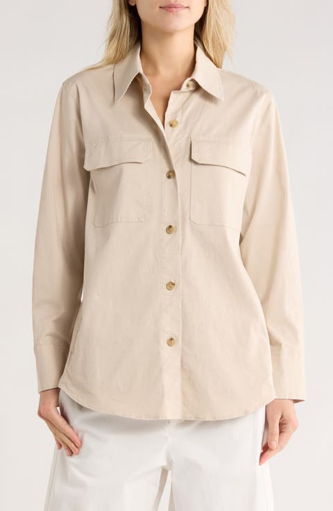 Washed Cotton Blend Shirt Jacket