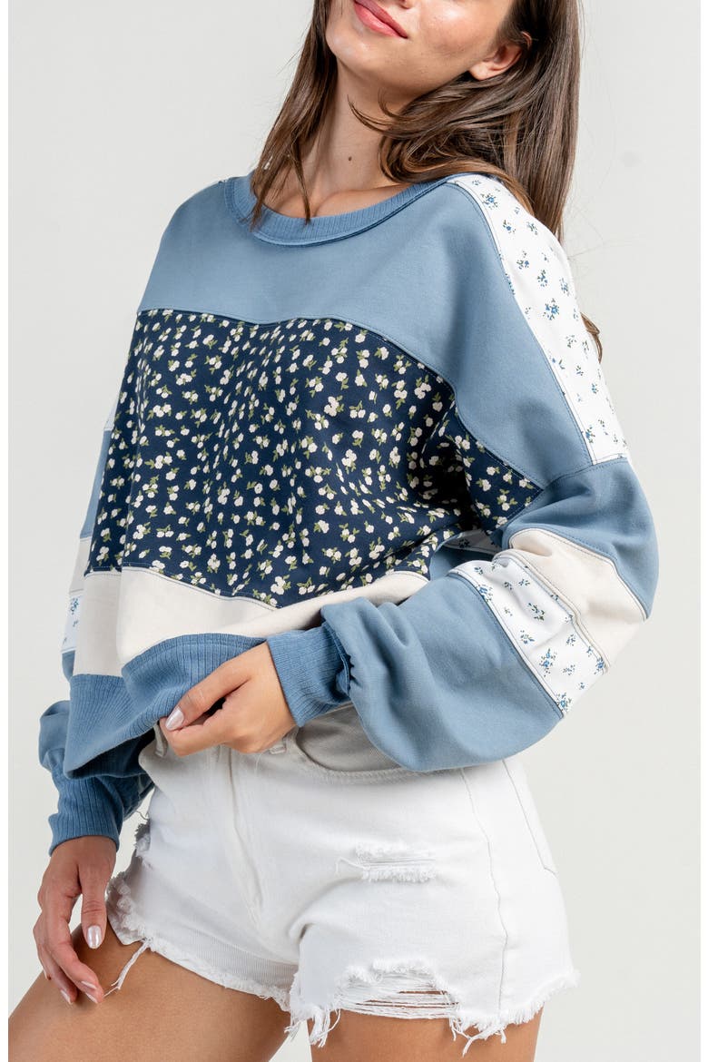 Contrast Mix French Terry Sweatshirt, Alternate, color, BLUE MULTI