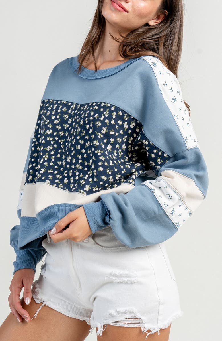 Beivy Contrast Mix French Terry Sweatshirt, Alternate, color, Blue Multi