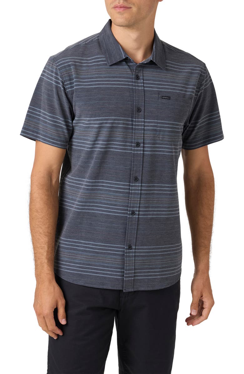 O'Neill TRVLR UPF Traverse Stripe Short Sleeve Performance Button-Up Shirt, Main, color, 