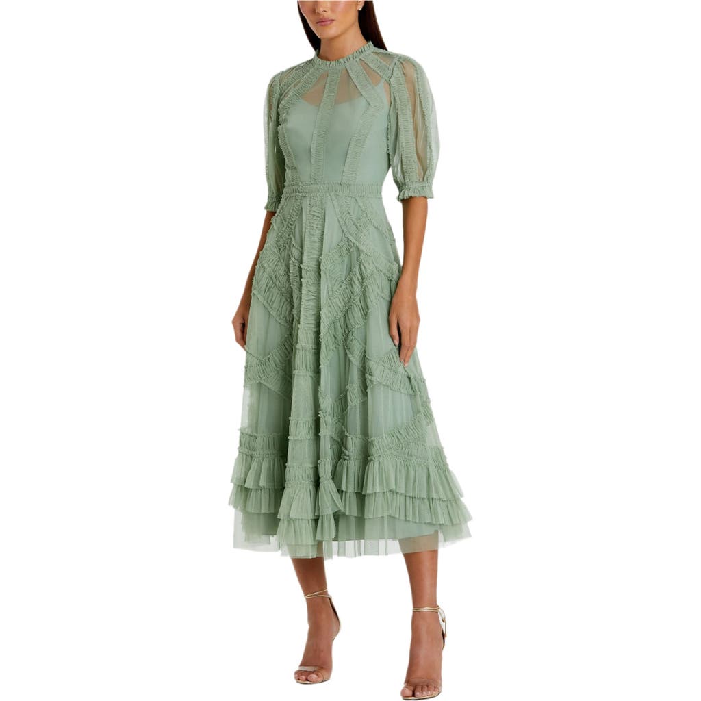 Mac Duggal 8058 Short Ruffled Tiered Cocktail Midi Dress In Green