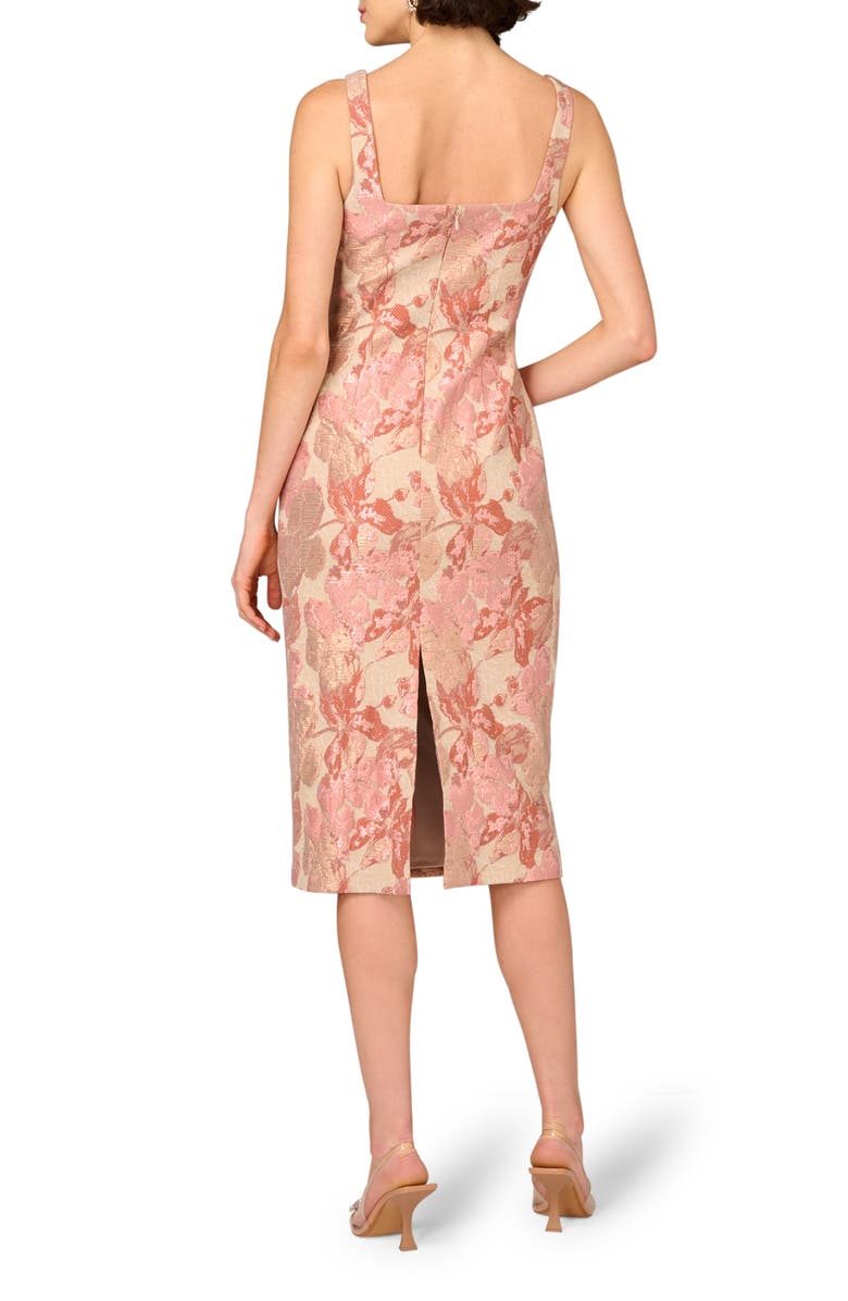 Aidan Mattox by Adrianna Papell Stretch Jacquard Midi Cocktail Dress, Alternate, color, Pink Multi