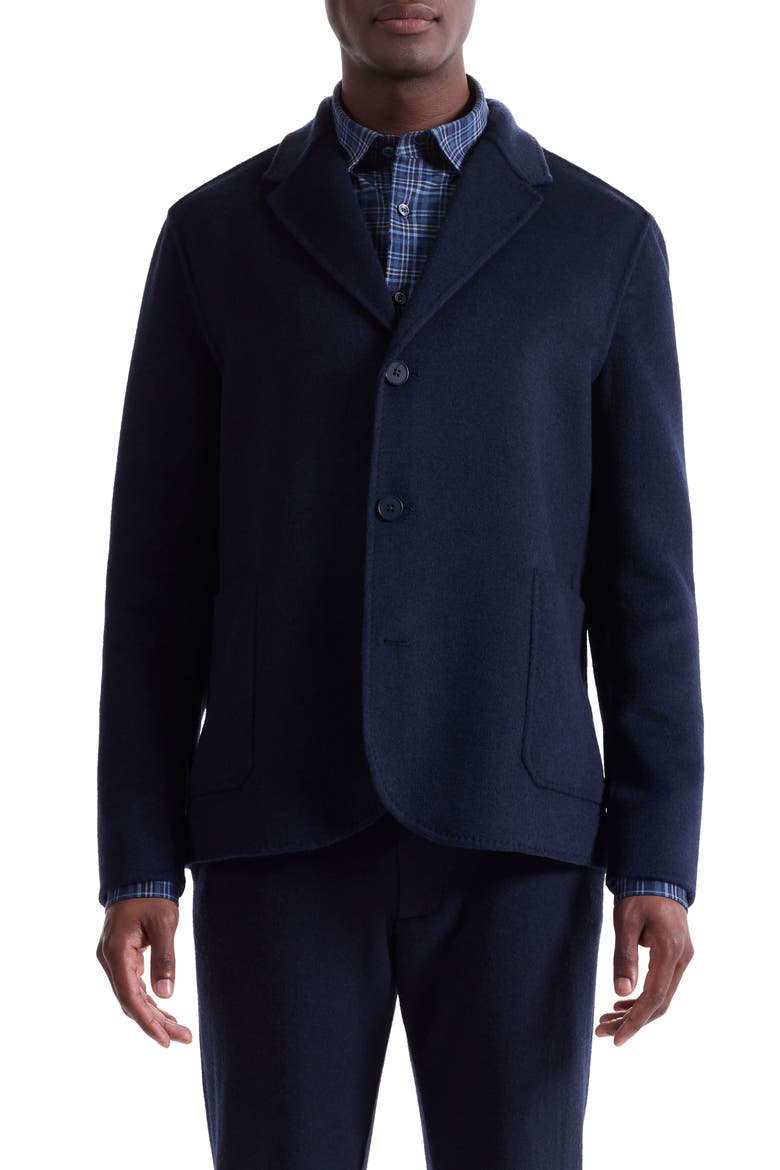 Felted Wool Blend Three Button Blazer, Main, color, NAVY