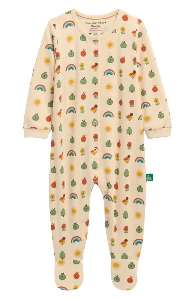 Little Green Radicals Rainbows Organic Cotton Footie, Main, color, Yellow Multi