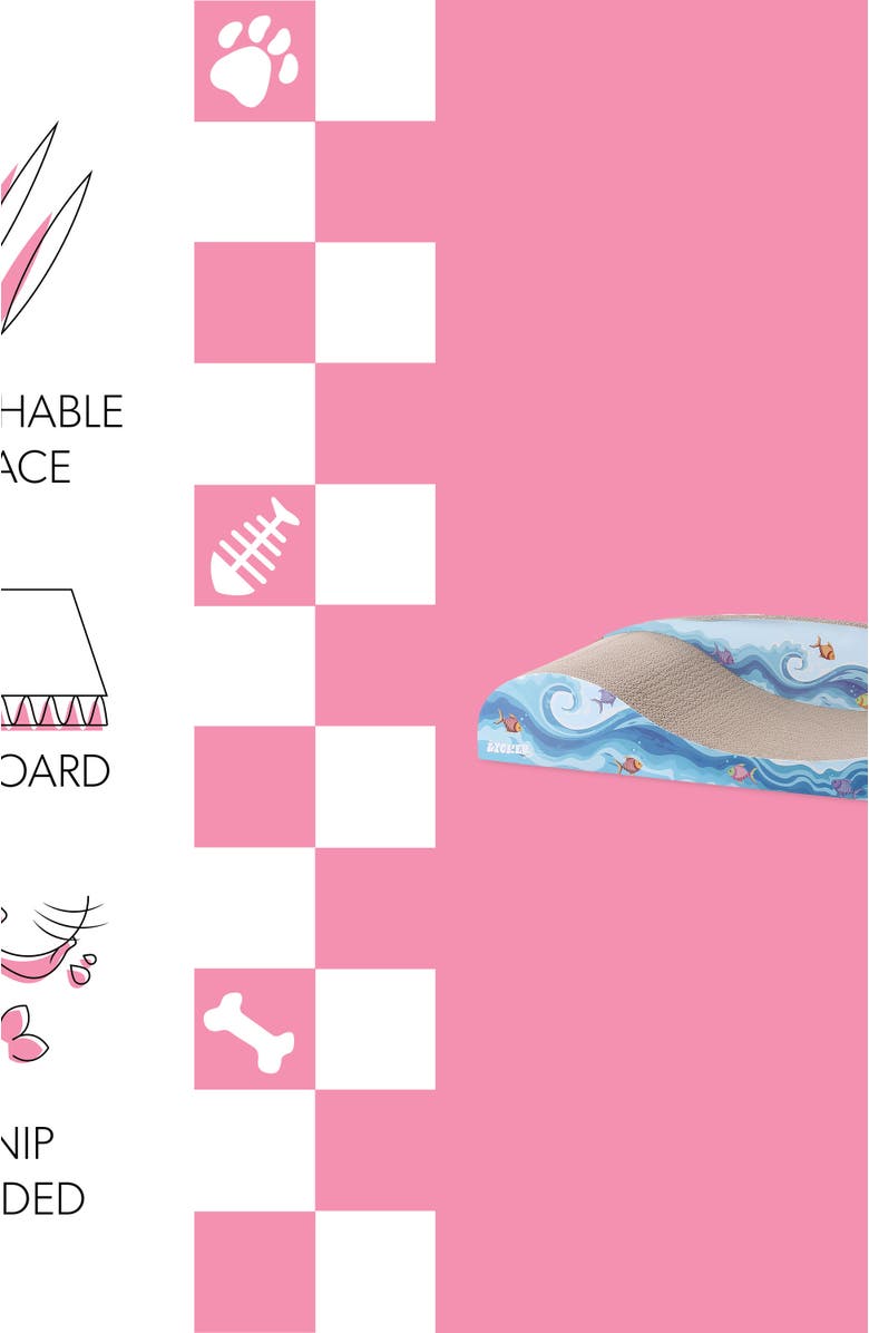 The Licker Store Kokomo 23.75" Coastal Cardboard Lounge Bed Cat Scratcher with Catnip, Alternate, color, Blue/Orange