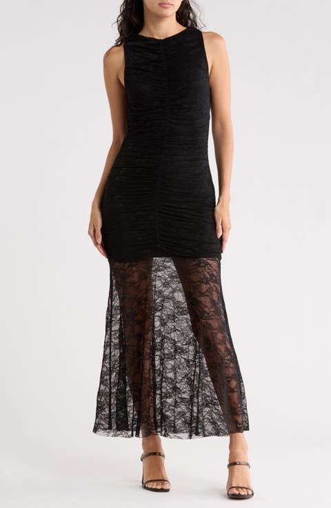 Ruched Lace Maxi Dress