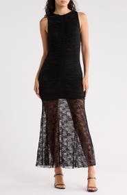 Leith Ruched Lace Maxi Dress