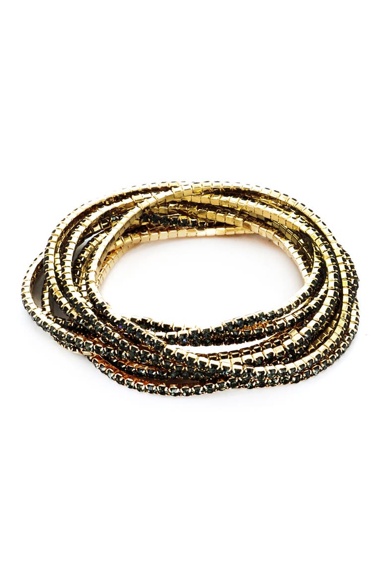 Set of 10 Crystal Bracelets, Main, color, BLACK