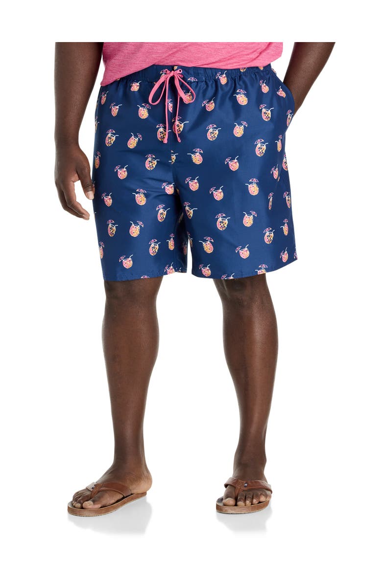 Harbor Bay by DXL Big & Tall Pineapple Drink Swim Trunks, Main, color, Navy Multi