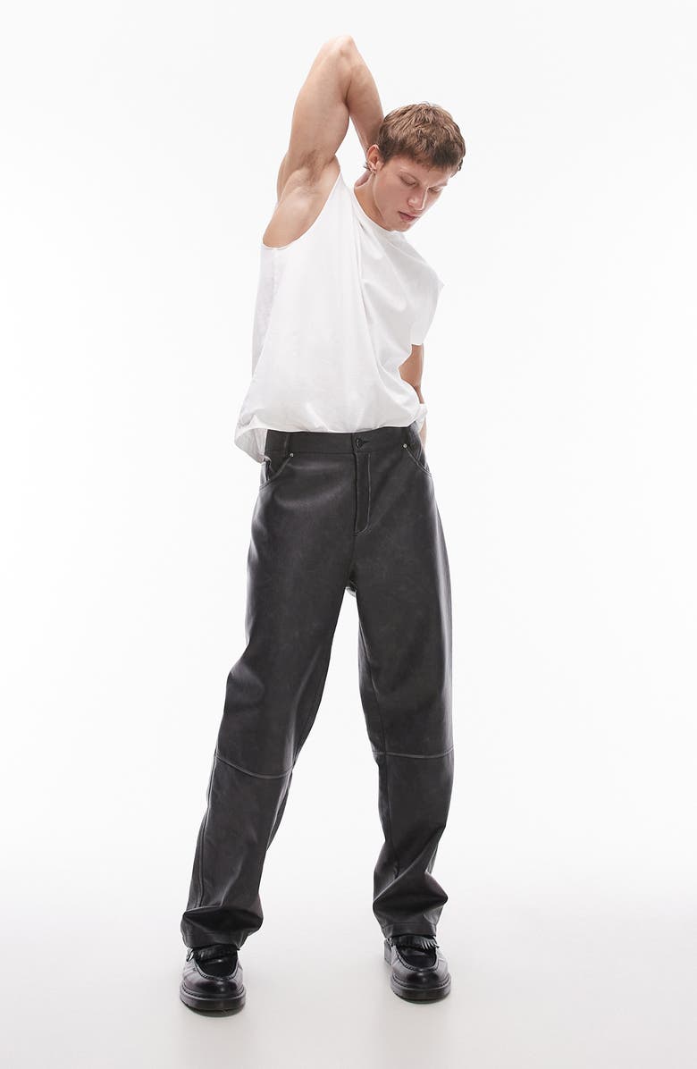 Topman Distressed Imitation Leather 5-Pocket Pants, Alternate, color, 