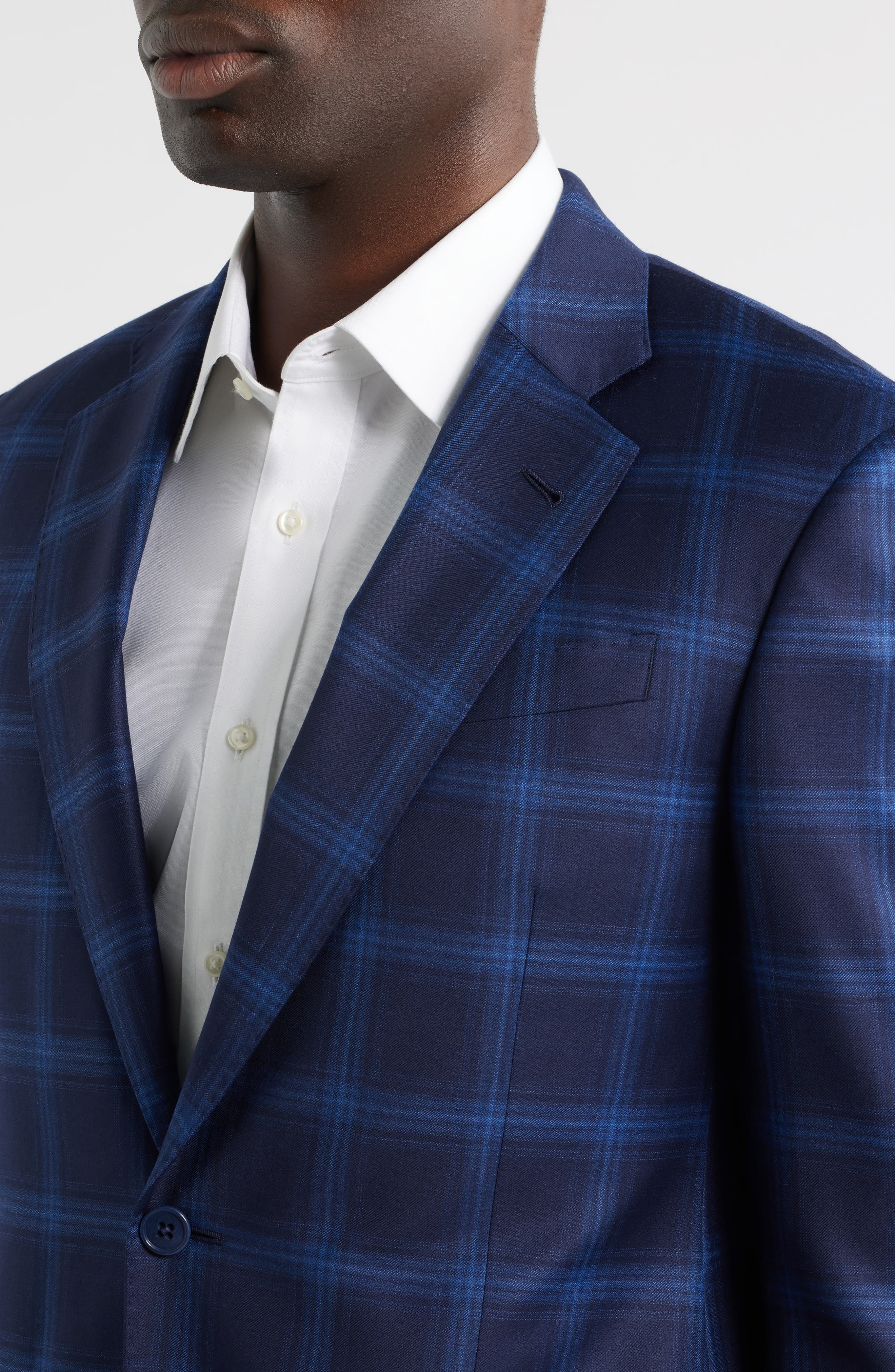 Emporio Armani Navy Windowpane Check Virgin Wool Sport Coat (Men