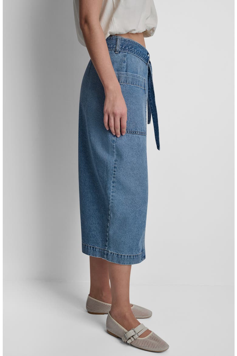 High Waist Wrap Denim Midi Skirt, Alternate, color, CROWN STRE