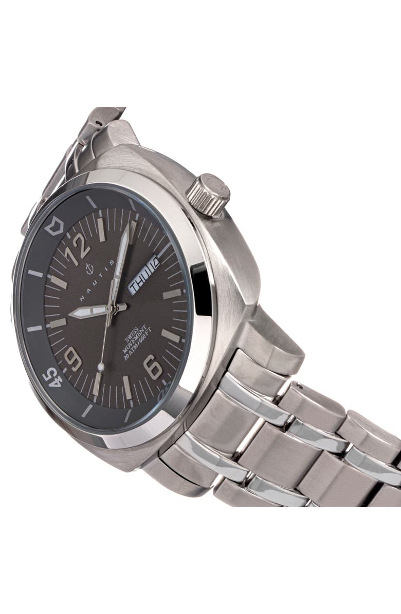 Nautis Stealth Bracelet Watch w/Day/Date, Alternate, color, Grey