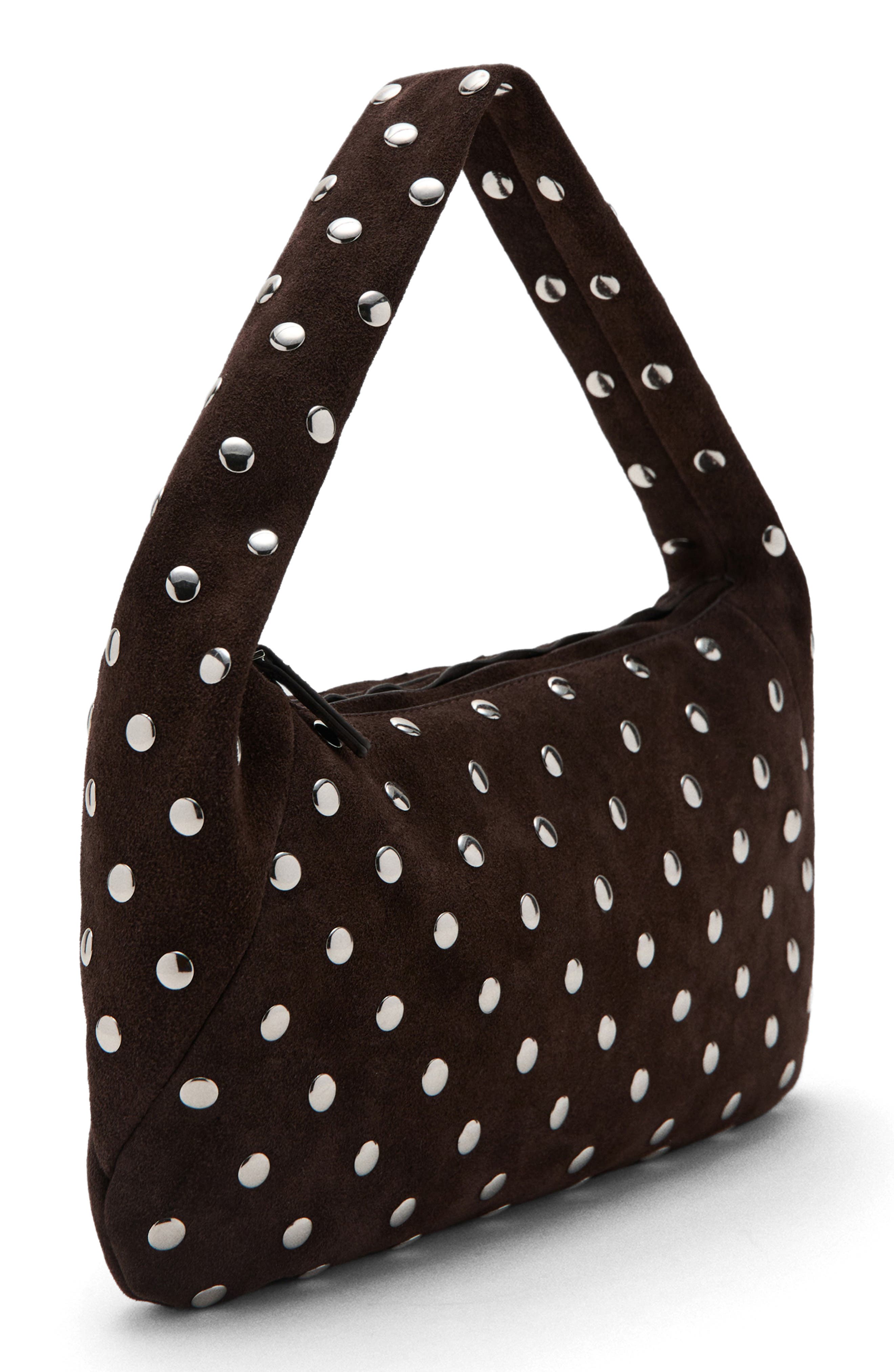 MANGO Studded Suede Shoulder Bag, Alternate, color, 