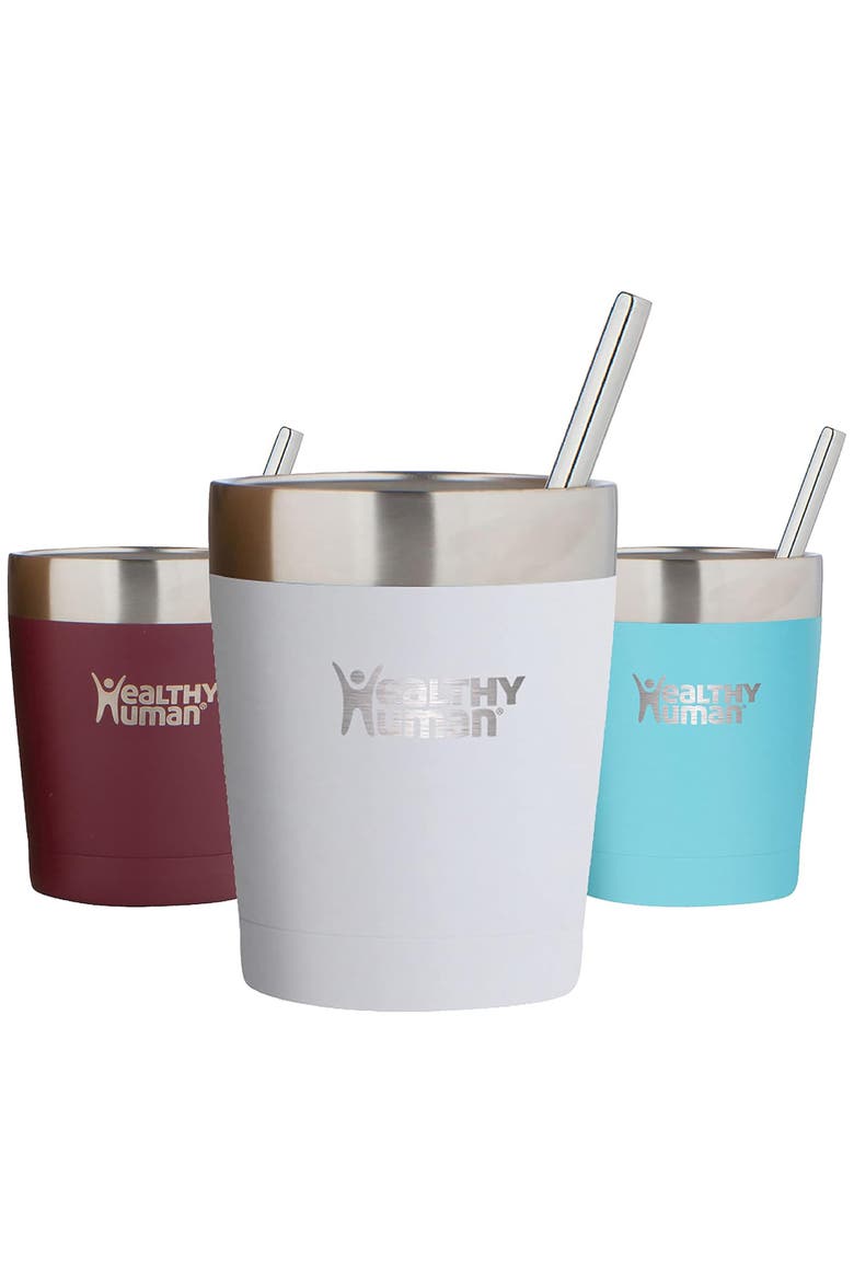 Stainless Steel Tumbler with Straw, 12 oz Pure White, Alternate, color, White