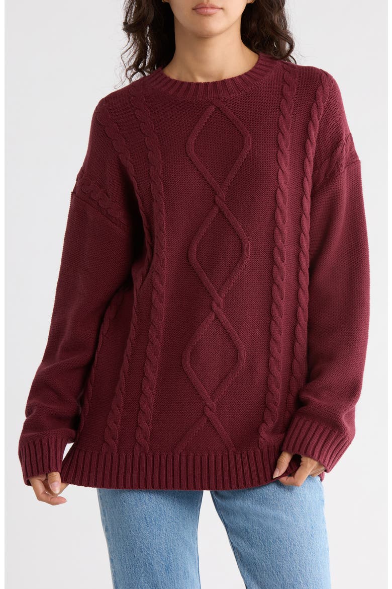 Oversize Cable Stitch Sweater, Main, color, BURGUNDY TANNIN