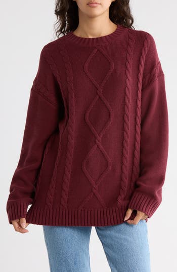 Abound Oversize Cable Stitch Sweater In Burgundy