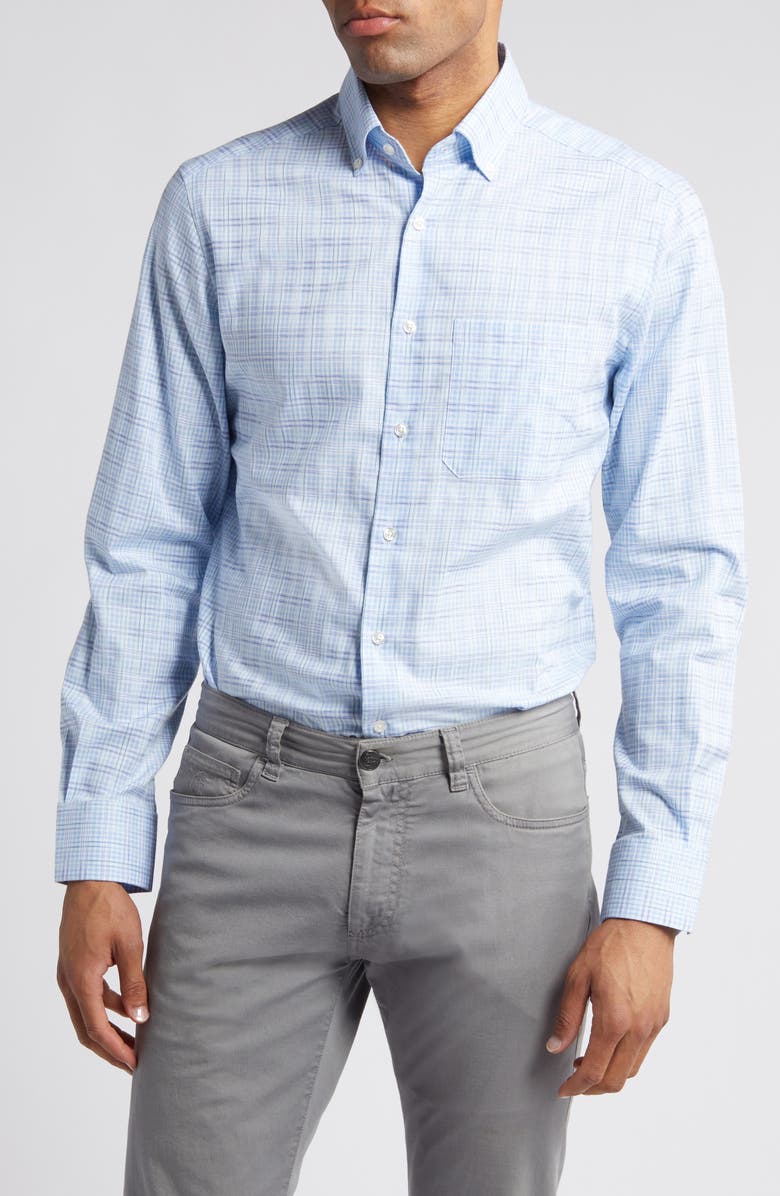 Scott Barber Check Stretch Cotton Button-Down Shirt, Main, color, 