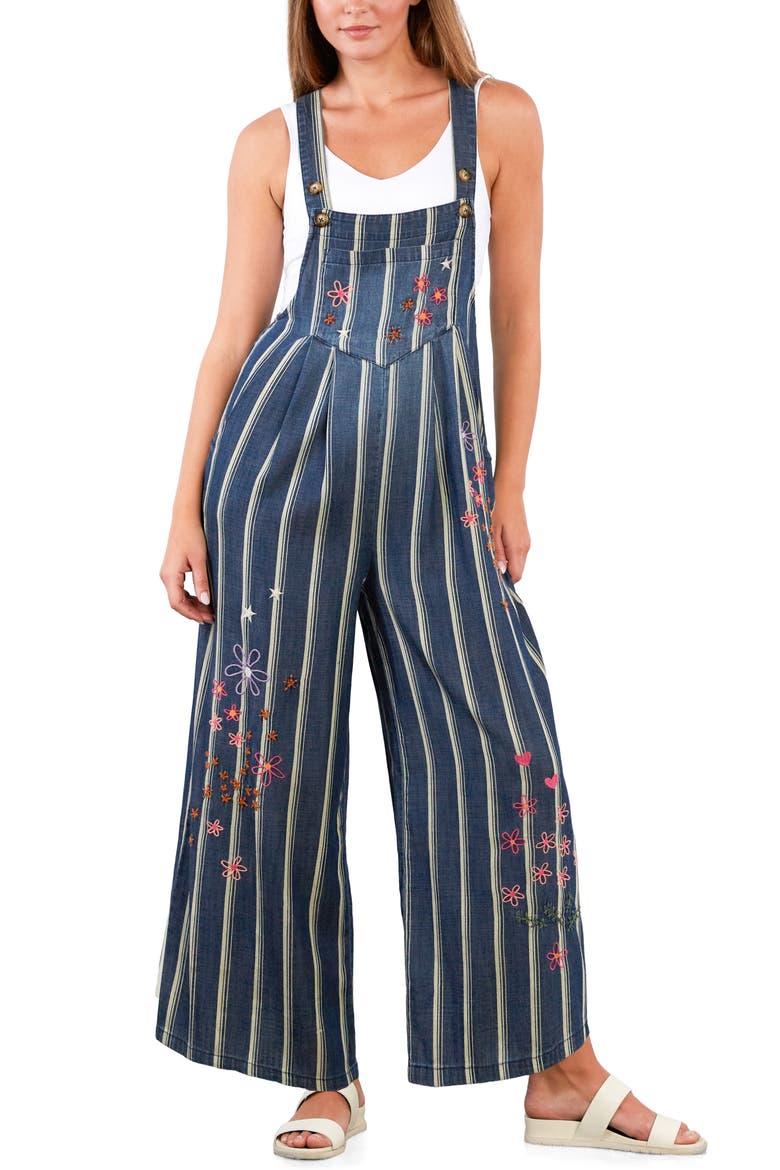 In Full Bloom Denim Overalls, Alternate, color, INDIGO CABANA STR