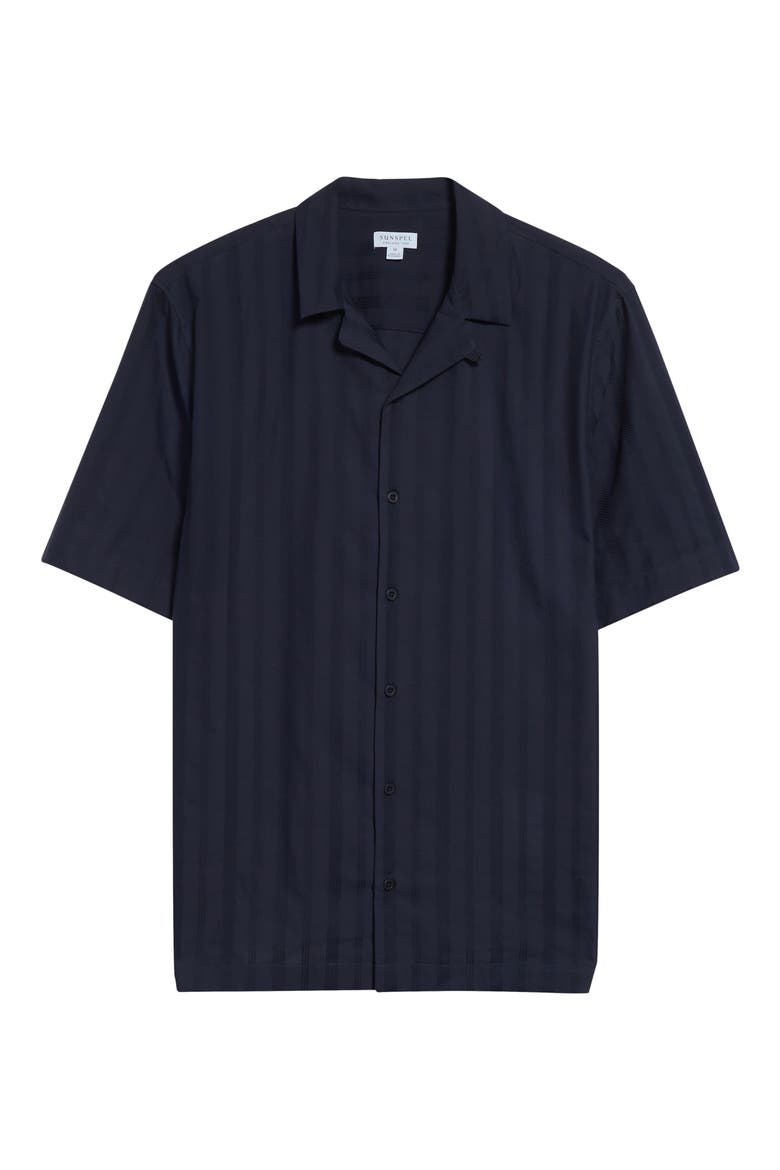 Embroidered Stripe Short Sleeve Camp Shirt, Alternate, color, NAVY