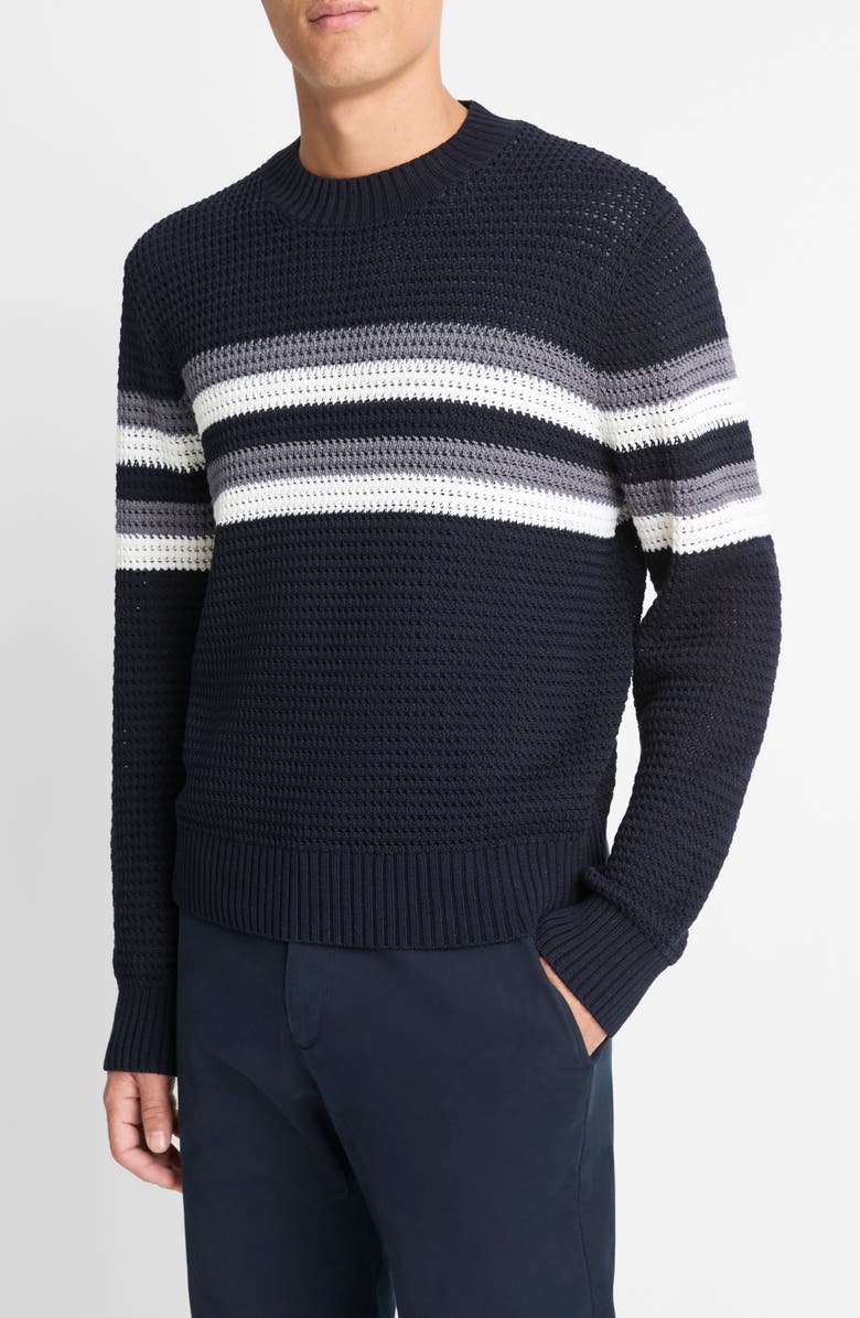 Vince Crafted Textured Chest Stripe Sweater, Alternate, color,