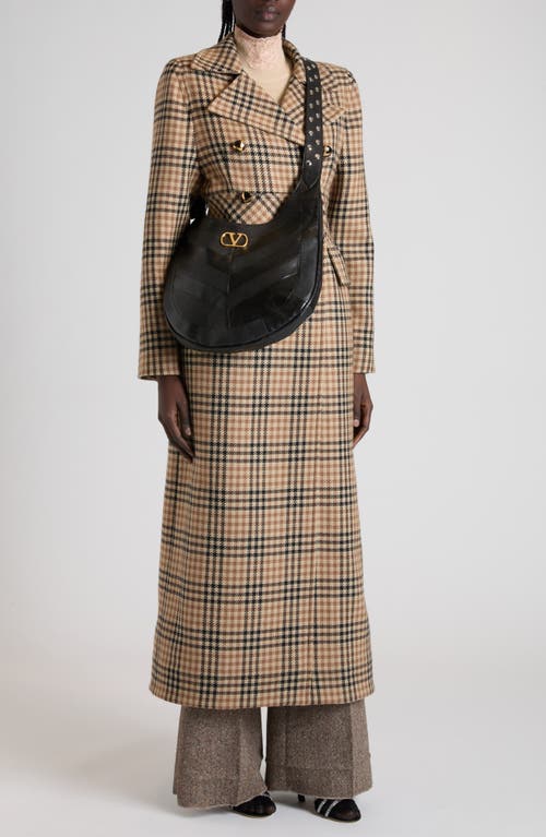 Valentino Double Breasted Houndstooth Wool Longline Coat In Multi