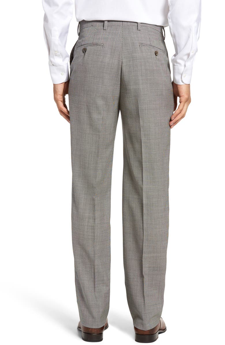 Berle Flat Front Houndstooth Wool Trousers, Alternate, color, Charcoal