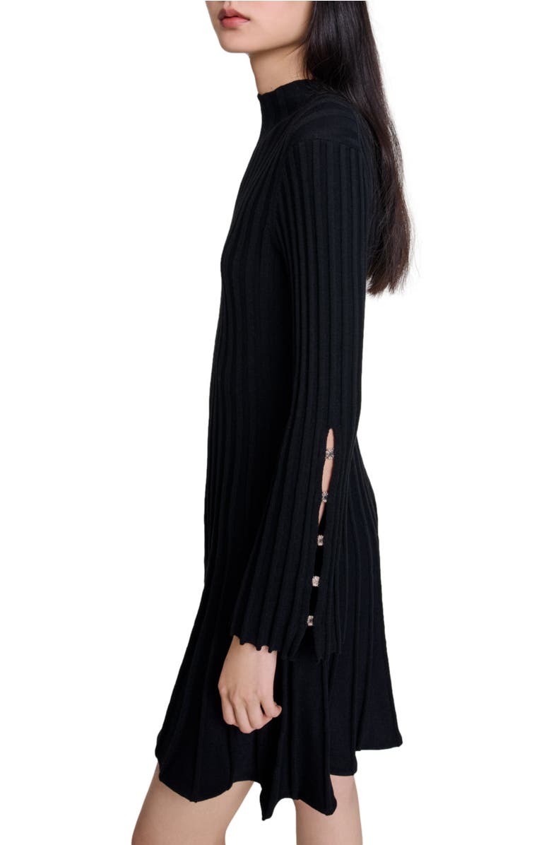 maje Short knit dress, Alternate, color, Black