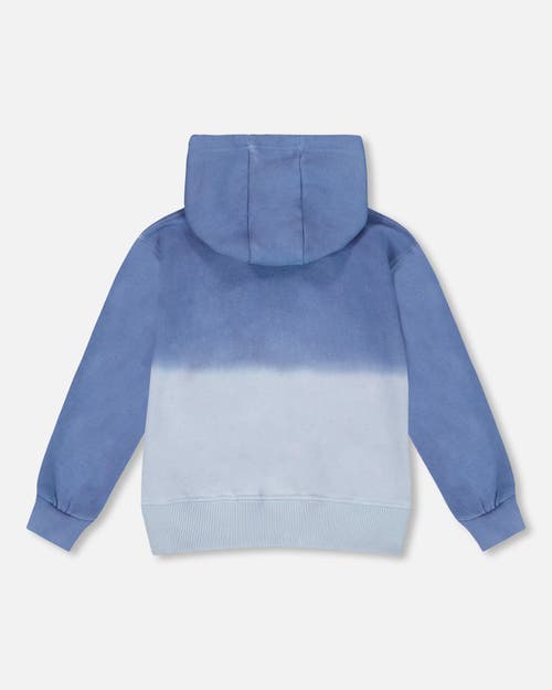 Deux Par Deux Full Zip Hooded Fleece Jacket In Blue