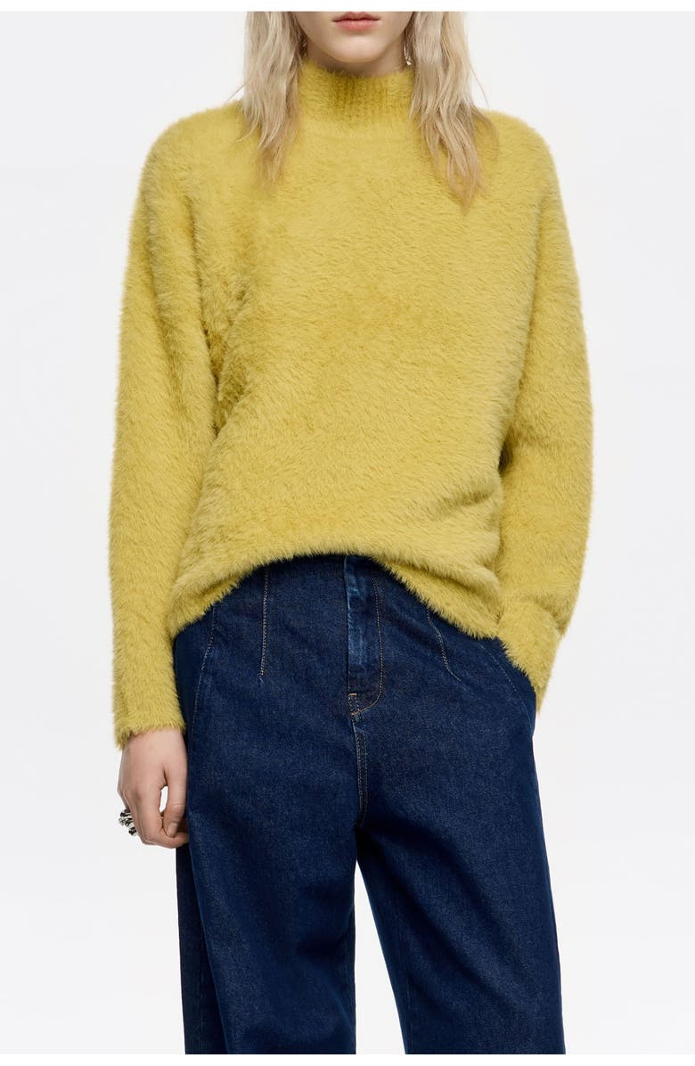 Bimba y Lola Fur High Neck Sweater, Main, color, Mustard